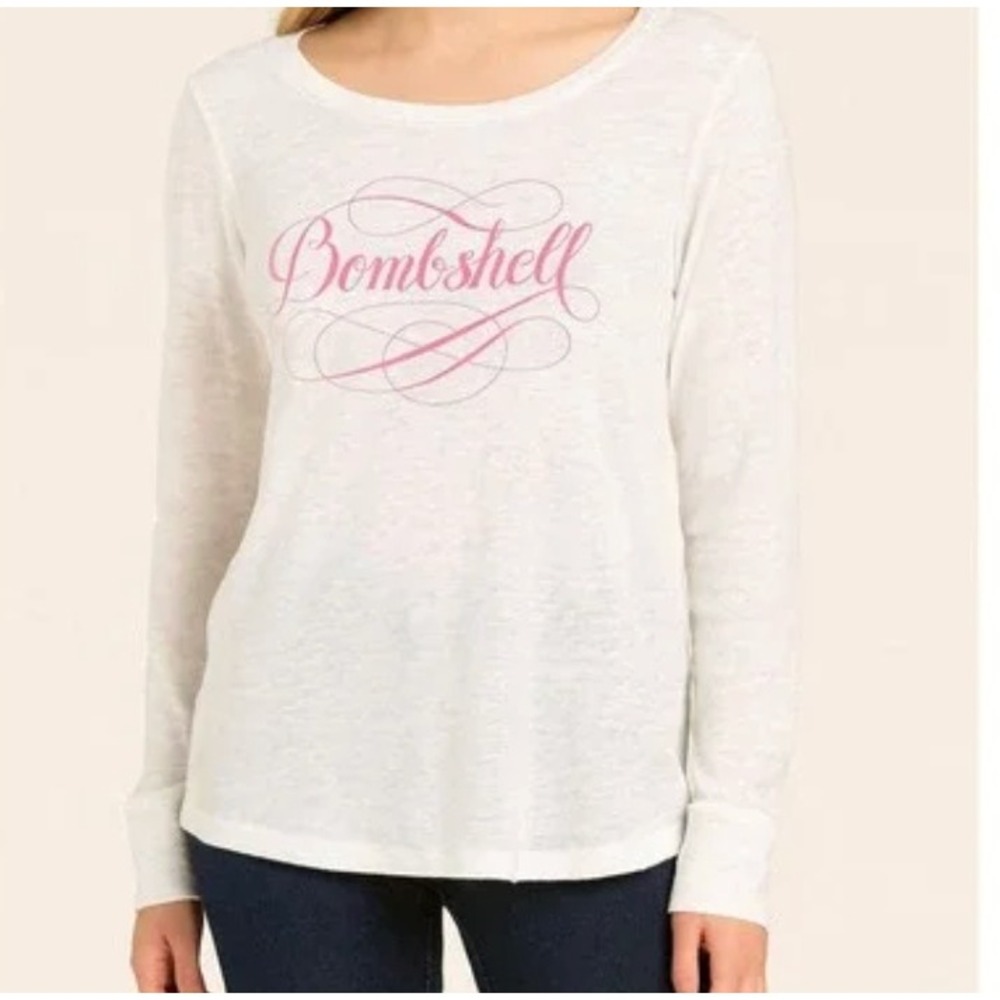 Victoria's Secret Bombshell‎ Top XL White Burnout Semi Sheer Long Sleeve